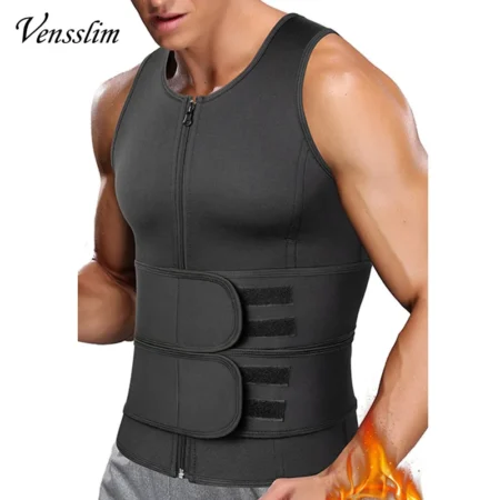 Body Shaper Men's Waist Trainer Sauna Vest - Double Belt Sweat Shirt for Abdomen Slimming